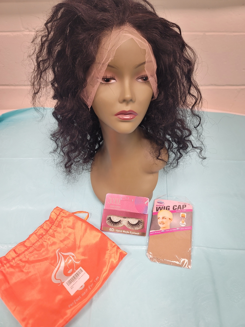 Curly Lace Front Wig with Accessories - Black